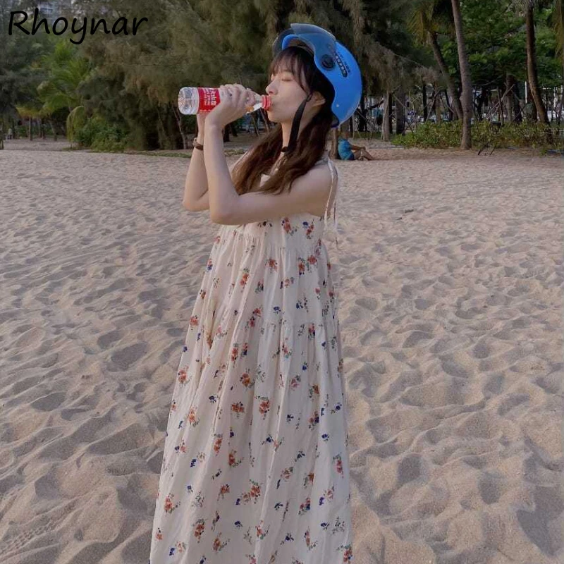 

Dress Women Loose Spaghetti Straps Floral Midi Vestdios Beach Korean Style Holiday Leisure Female Summer Sweet Preppy Version