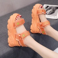 8cm platform sandals women wedge high heels shoes women buckle leather canvas summer zapatos mujer wedges woman sandal