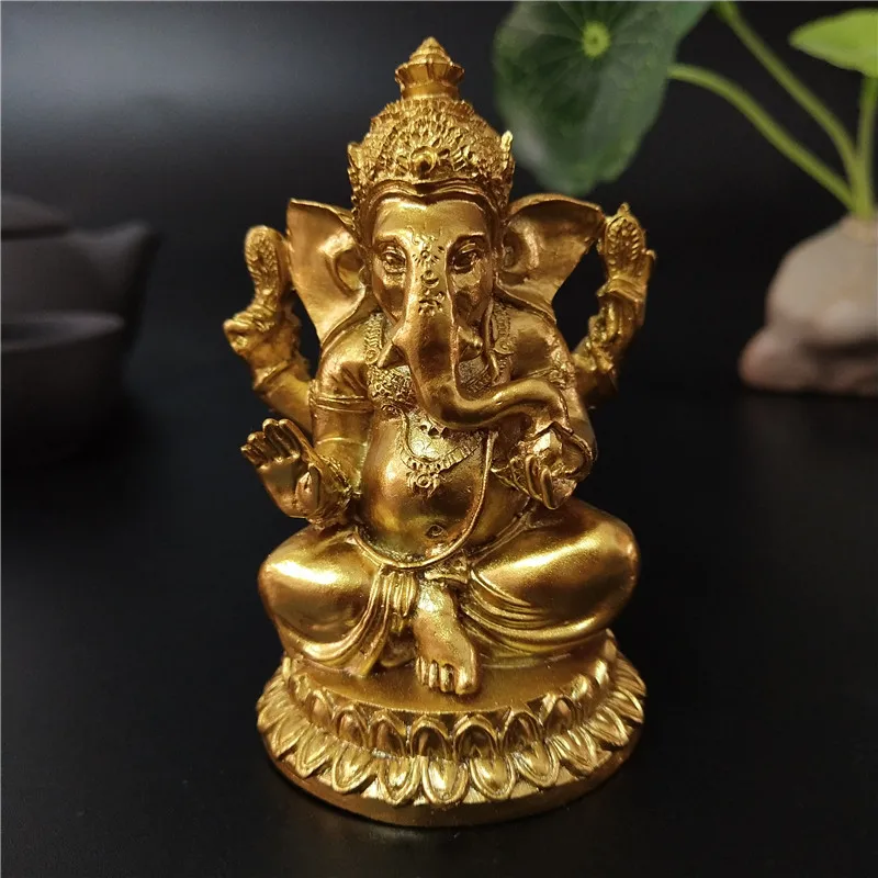 

Золото статуя лорда Ганеши Будда слон Индийский Бог Скульптура фигурки из смолы для дома и сада украшения Будды Статуи для умного дома