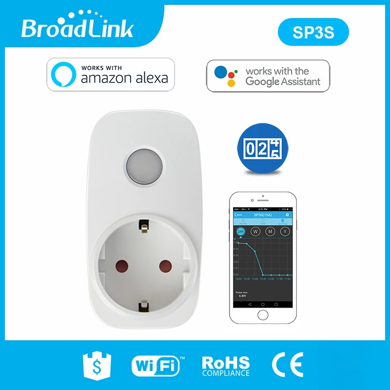 Фото Broadlink SP3S ЕС/Contros Smart Беспроводной Wi Fi розетка Питание штекер 16A 3500w с счетчик
