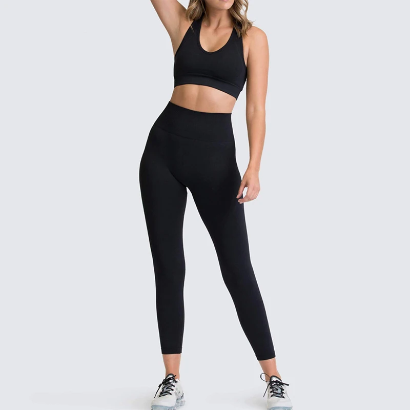 

2021 Hot Women's Seamless Yoga Suit Sportswear Fitness Suit Sports Bra Leggings 2 Piece Sets Gym Clothes Costume For Yoga Female