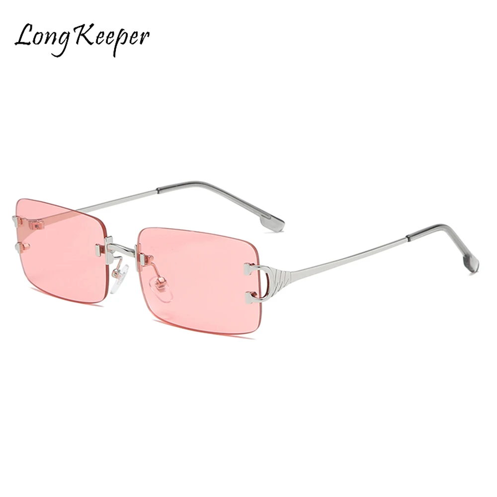 Женские прямоугольные солнцезащитные очки маленькие без оправы разноцветные с