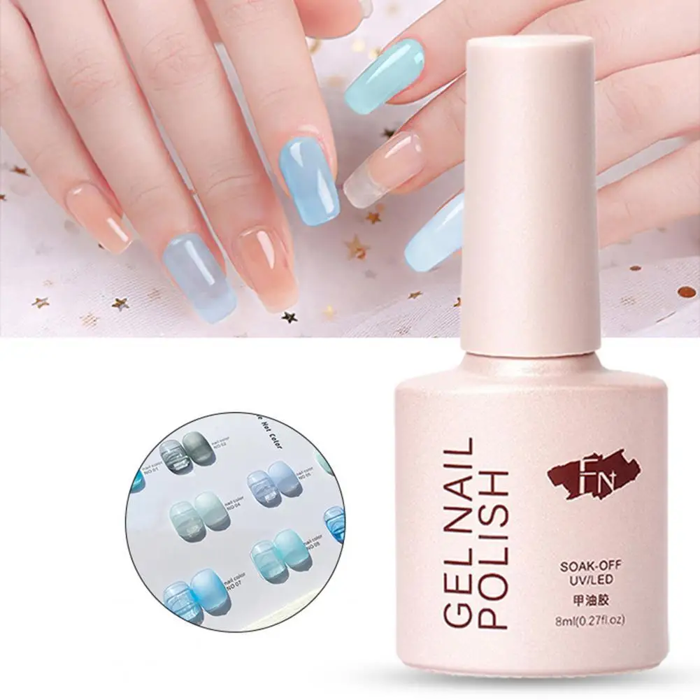 

8ml Semi Cured Nail Glue Remove Easily Longwear Blue Glitter Jelly Nail UV Gel for Spring