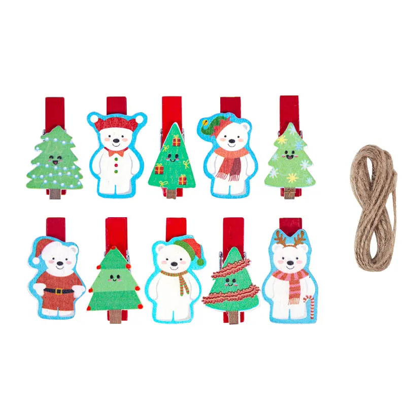 

10pcs Christmas Wooden Clips Party Decoration Photo Wall Clip Ornament DIY Christmas Home Decorations for Kid New Year Xmas Gift