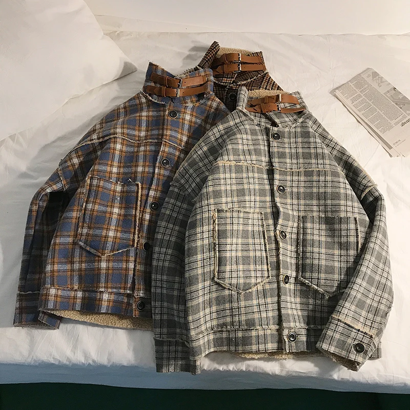 Зимняя Толстая куртка в клетку из овечьей шерсти Мужская теплая Модная