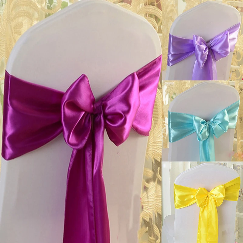 

Hot Sold 10pcs Wedding Stretch Chairs Coverings Knot Sash Satin Fabric Chair Back Decoration Bow Cover For Wedding Party Banquet