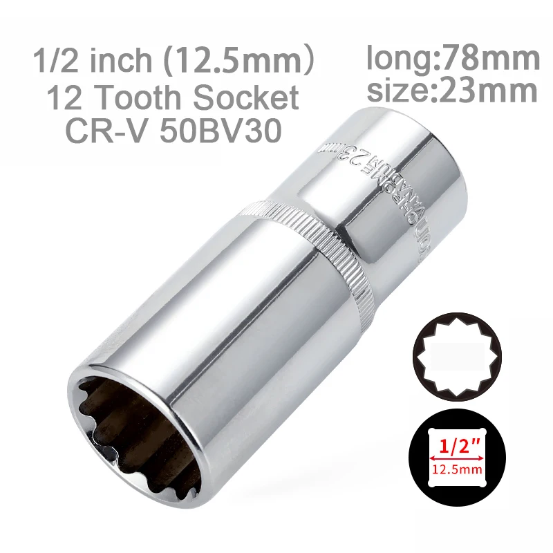 23mm 1/2 дюймов 12,5 мм 78 мм удлинить универсальный тяжелый 12 зубная расщелина головка гаечного ключа внутренний шестигранный гаечный ключ Аллен головка Инструменты для ремонта авто - Цвет: 23mm