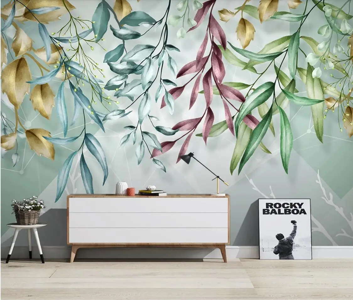 Скандинавская тропическая настенная бумага с акварельными листьями ручная