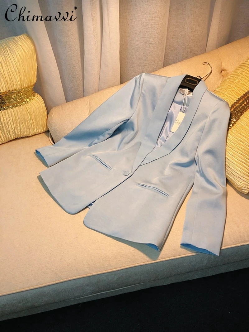 

French British Style Blazer Women 2021 Spring Blue Korean Casual Temperament Suit Long Sleeve Fresh Office Lady Jacket New