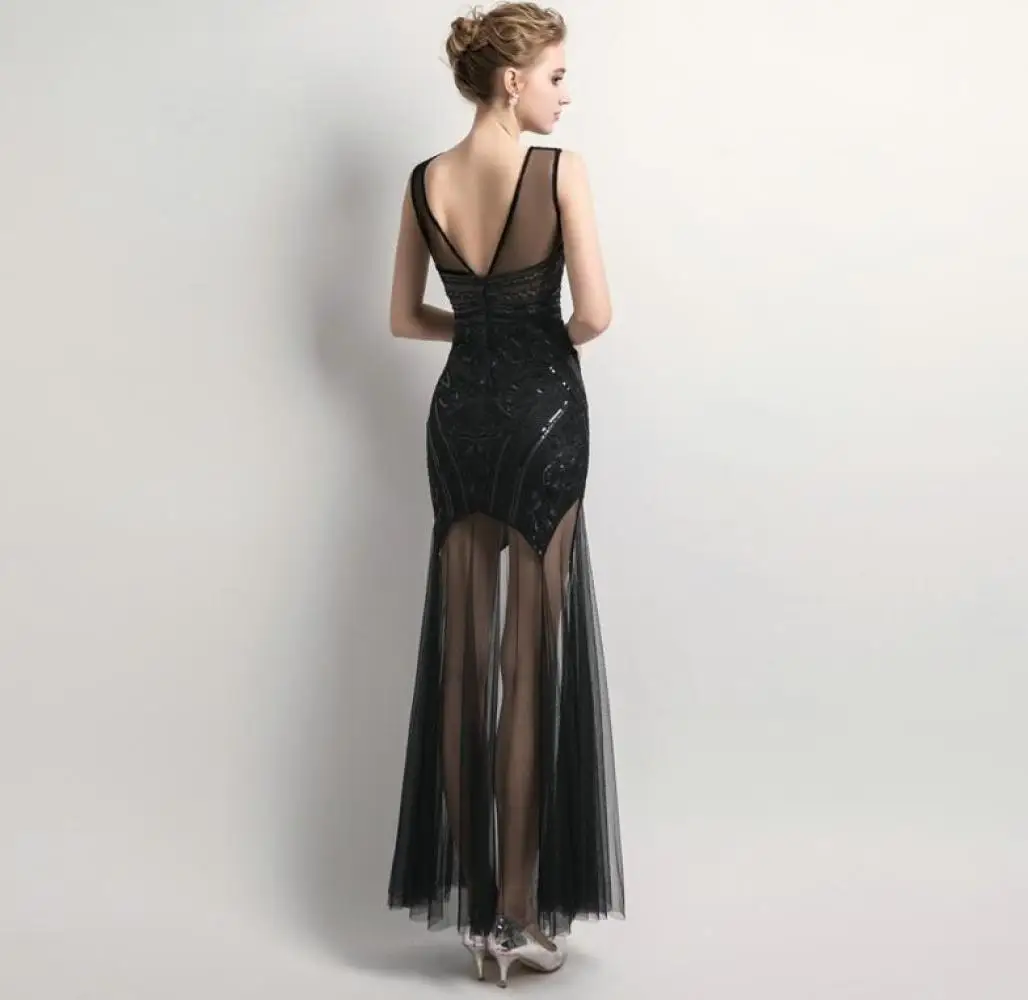 Элегантное платье с блёстками изображением русалки Чонсам Vestidos Чино Восточный