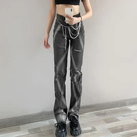 high waist straight jeans for women gray ripped holes retro denim pants spring casual trousers cowboy vaqueros mujer streetwear