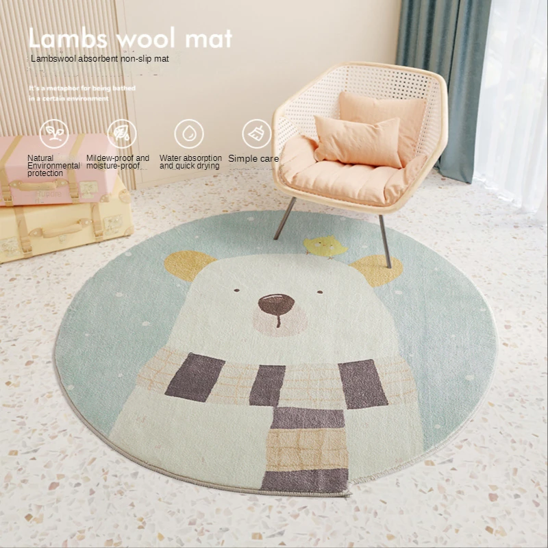 

Cartoon Modern Household Lamb Velvet Round Floor Mats Living Room Study Crawling Mats Children's Bedroom Carpet Bedside Mats