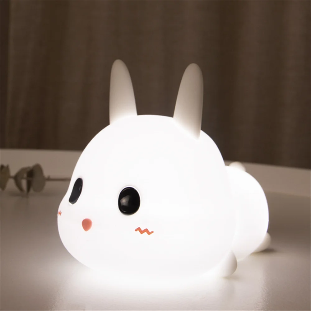 Colorful Rabbit Silicone Night Light Led Cute Charging Jade Rabbit Pat Light Creative Cartoon Children With Sleeping Light Gifts