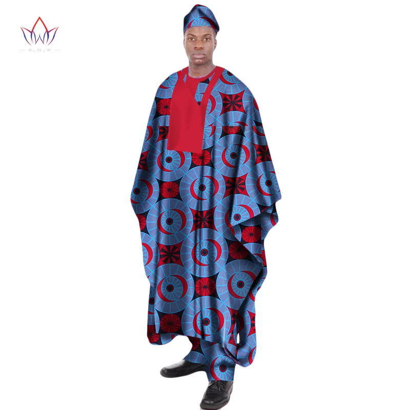 3Pcs Set African Print Wax Long Men Loose Robe Shirt and Pant Hat Dashiki Traditional African Mens Clothing Plus Size WYN1312