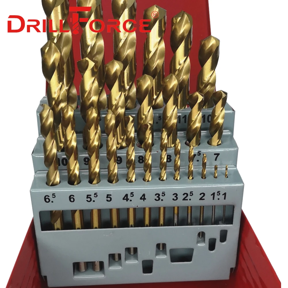 Сверло DRILLFORCE 13/19/25 шт. HSS M2 с титановым покрытием для сверления металла и