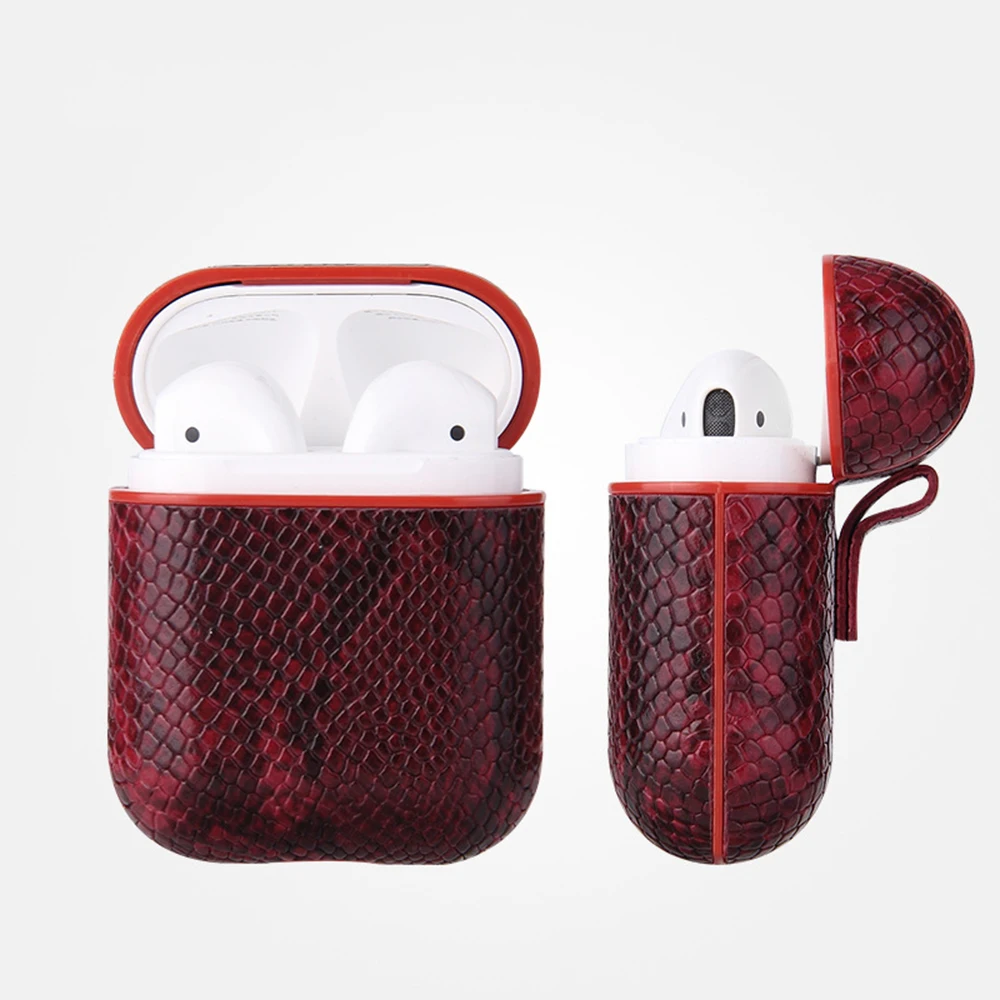Змеиная кожа Bluetooth беспроводные наушники чехол для AirPods PU кожаный защитный чехол Аксессуары для воздушных стручков зарядных ящики