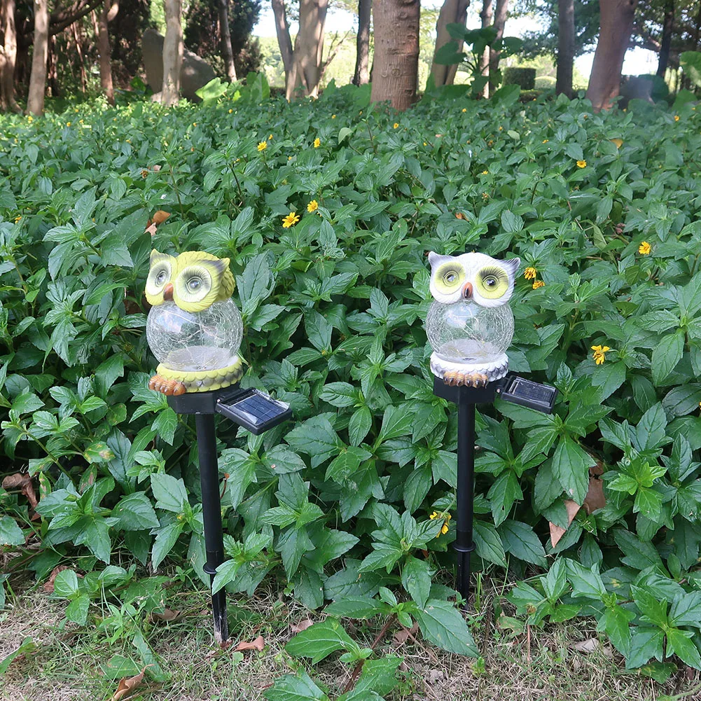 

LED Lawn Light Decor Solar Owl Crackle Glass Starry Lamp Waterproof Ground Plug Light Garden Patio Decoration Lamp