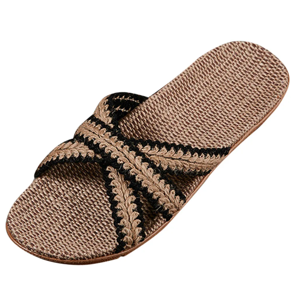 

Summer Cross Strap Ladies Flip Flops Women's Summer Footwear Casual Linen Flat Beach Slippers Woman Shoes Zapatos De Mujer