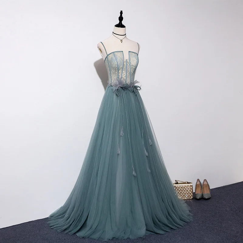 Evening Dress 2019 The Party Prom Floor-length Spaghetti Strap Vintage Dresses Luxury Lace |