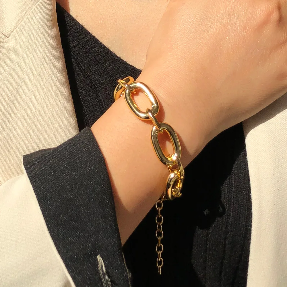 

Hot Exaggerated Thick Metal Aluminum Chain Bracelet Color-Gold Plated Hip Hop Punk Wind Bracelet