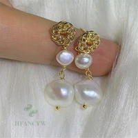 white baroque pearl earring 18k gold ear drop dangle accessories classic fashion luxury natural jewelry real cultured aurora
