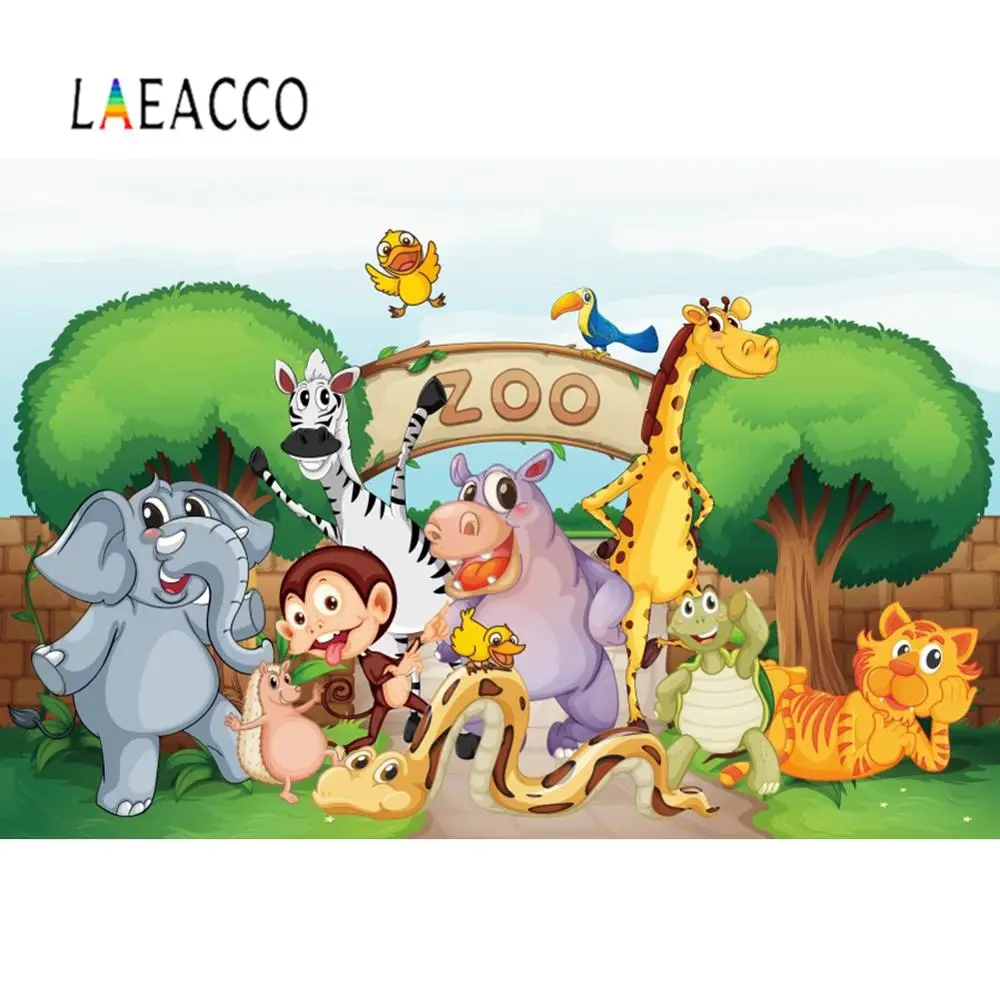 Laeacco фото фоны сафари день рождения джунгли зоопарк животные малыши мультфильм