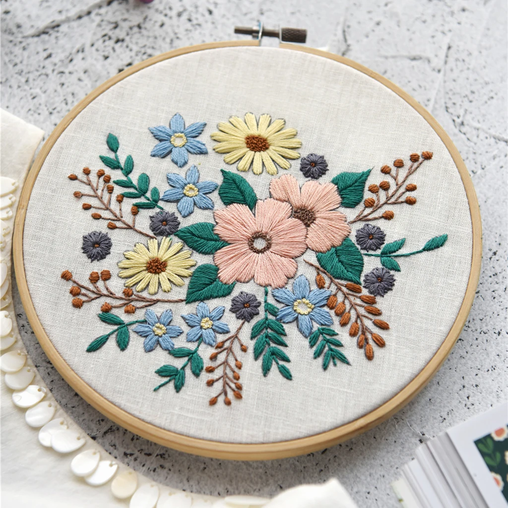 

Full Range of Embroidery Starter Kits Flower Pattern Embroidery Material Package for Beginners Adults
