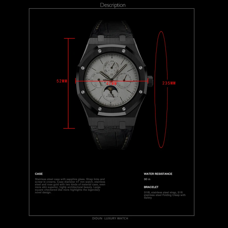 Мужской ремешок для часов didun часы лучший бренд класса люкс автоматические