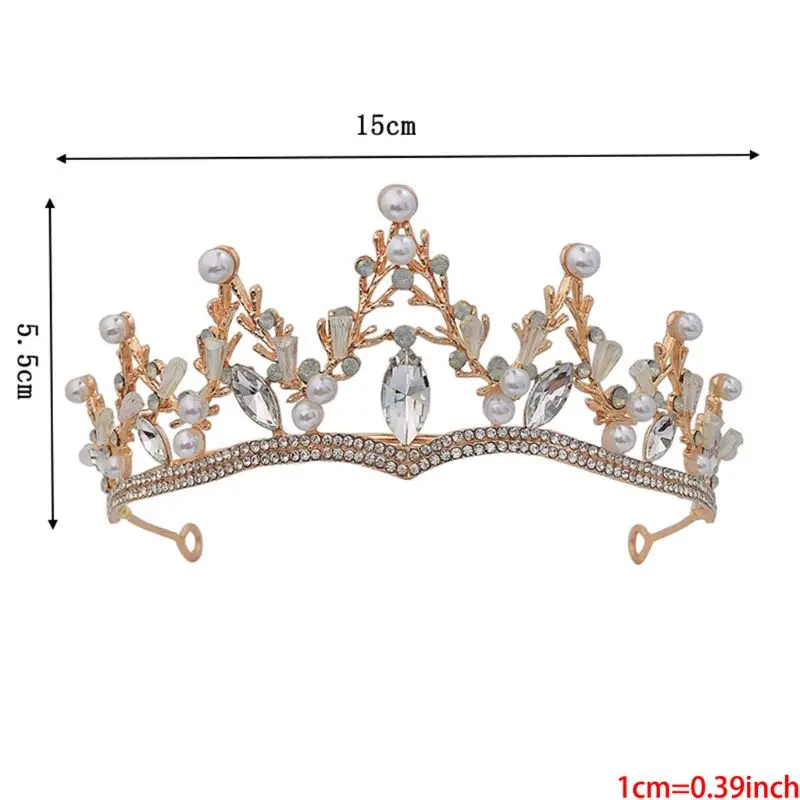 

Pearl Jeweled Queen Crown Rhinestone Wedding Crowns and Tiaras for Women Costume Party Hair Accessories with Gemstones
