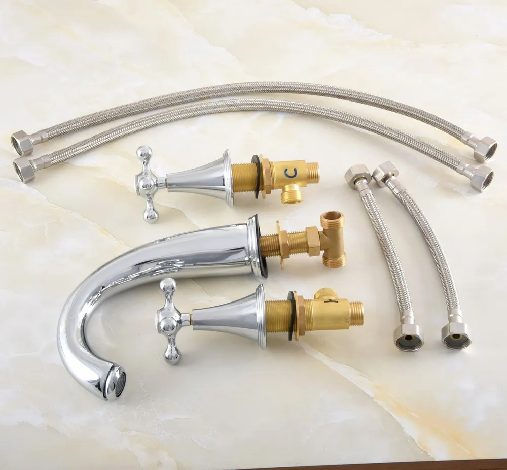 

Basin Faucets Polished Chrome Modern Bathroom Sink Faucet Double Cross Handle 3 Hole Bathbasin Mixer Taps Nnf545