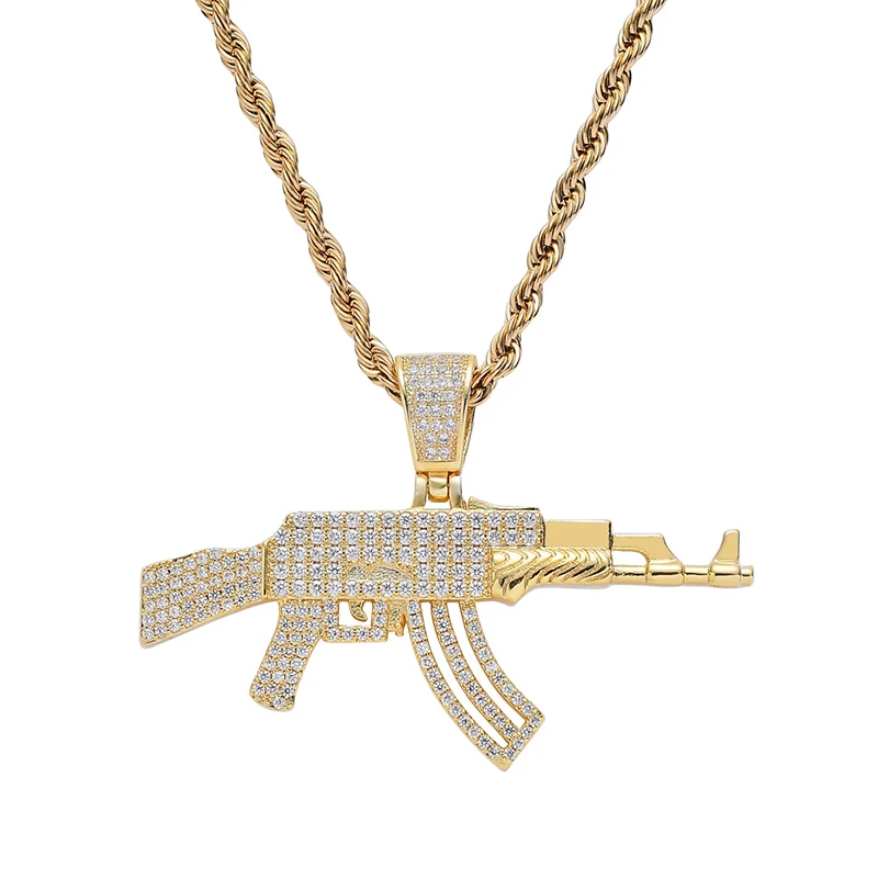 

В стиле «хип-хоп» AAA + Кубического циркония Установка Bling лед из CS GO AK 47 кулоны с оружием Цепочки и ожерелья для Для мужчин CZ, реперские кепки ю...
