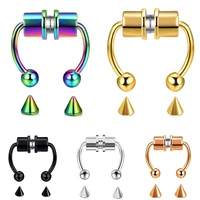 1pc stainless steel fake nose ring hoop septum rings c clip lip ring earring for women fake piercing body jewelry non pierced