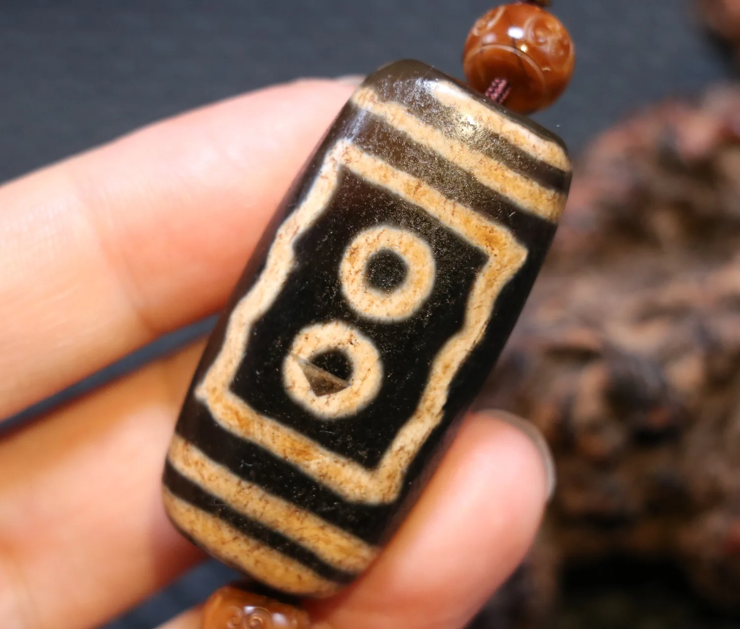 

LKbrother Talisman Treasure Ultra Energy Тибетский Старый Агат символ богатства 5 ГЛАЗ плоская форма бусины дзи подвеска Totem UPD210926K01