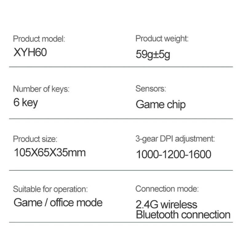 

XYH60 2.4GHz Bluetooth Wireless Gaming Mouse USB Receiver 3 Gear 1600 DPI Computer Silent PC Desktop Laptop
