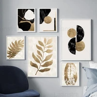 luxury wall art abstract geometric black golden plant leaves canvas prints painting home decor posters living room wall picture