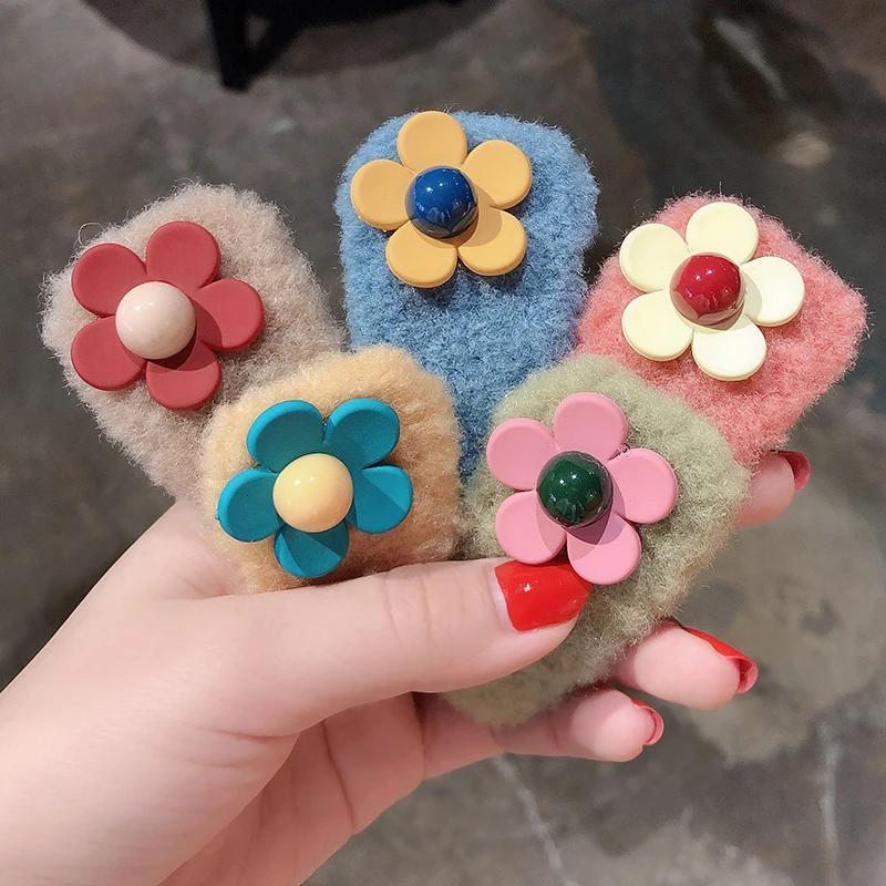 M MISM зимние Плюшевые Цветочные заколки для волос девочек BB зажим модные