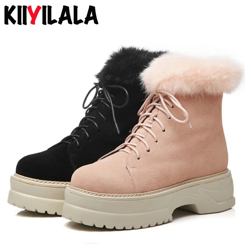 Замшевые ботинки Kiiyilala из коровьей кожи женская обувь на шнуровке теплые