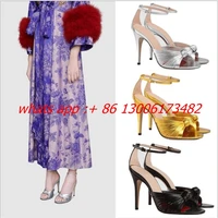 new design brand woman high heel sandal woven open toe high heel buckle sandal plus size 43