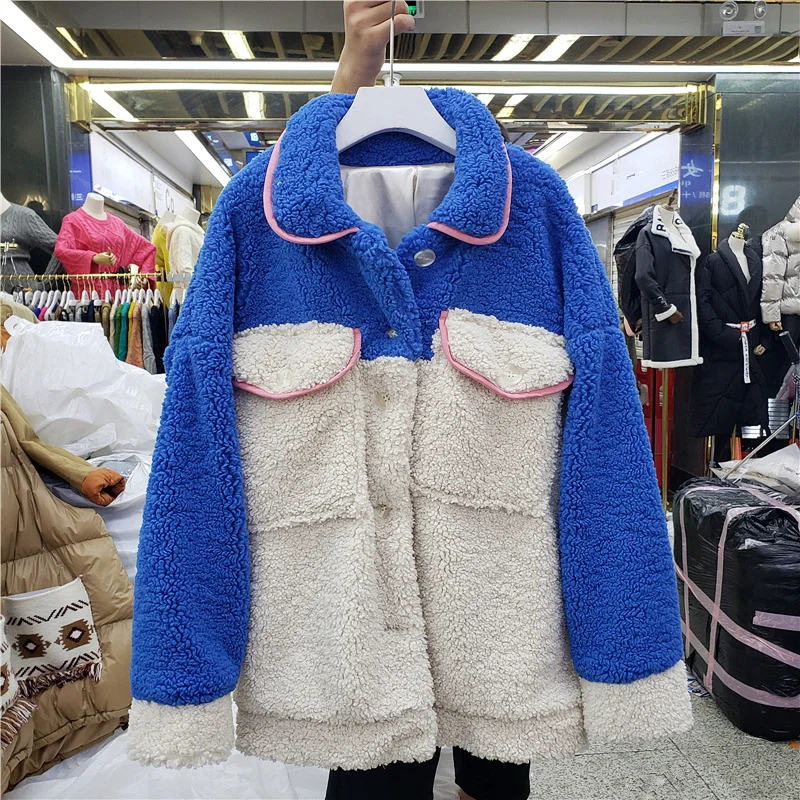 

Женское пальто, новинка зимы 2020, модная контрастная свободная подходящая ко всему Толстая теплая куртка с хлопковой подкладкой, куртки из м...