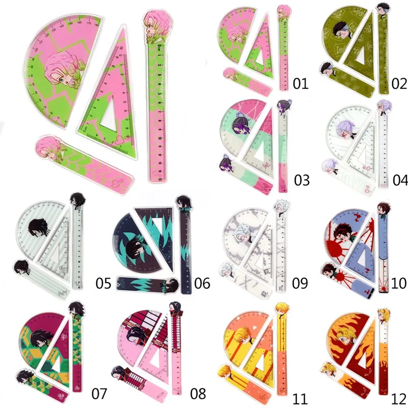 4 шт./компл. Demon Slayer Мультяшные фигурки линейки Amine Tanjirou Nezuko Zenitsu Inosuke линейка набор