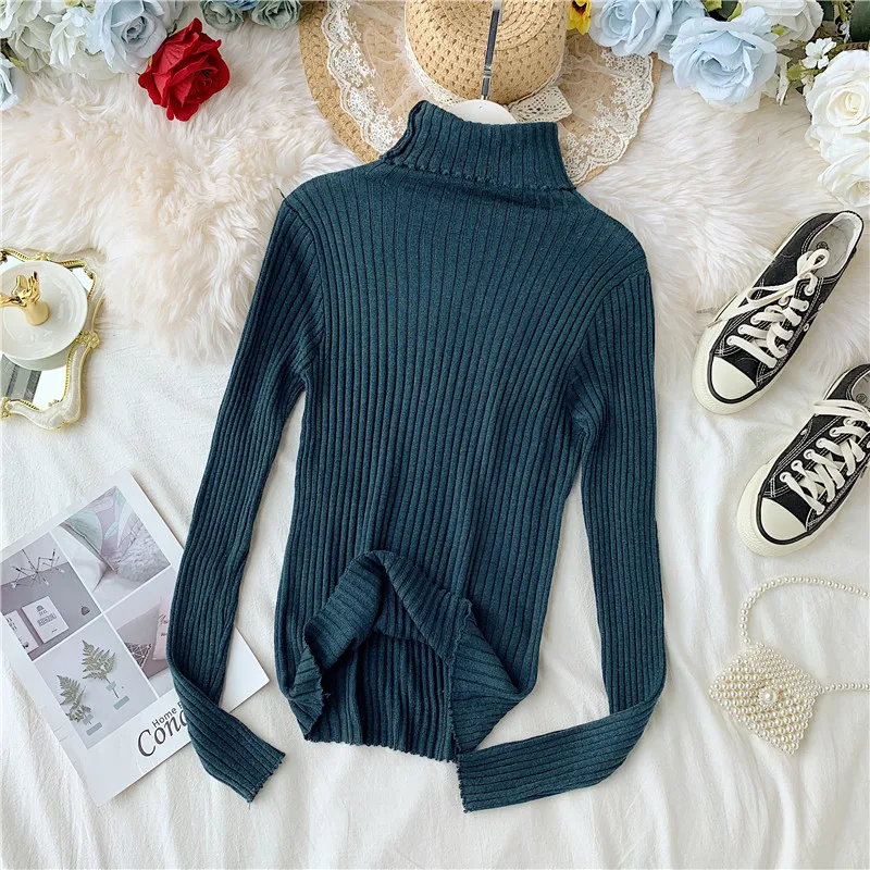 

Свитер женский трикотажный однотонный с высоким воротом и длинным рукавом, в Корейском стиле, 5A034, 2020