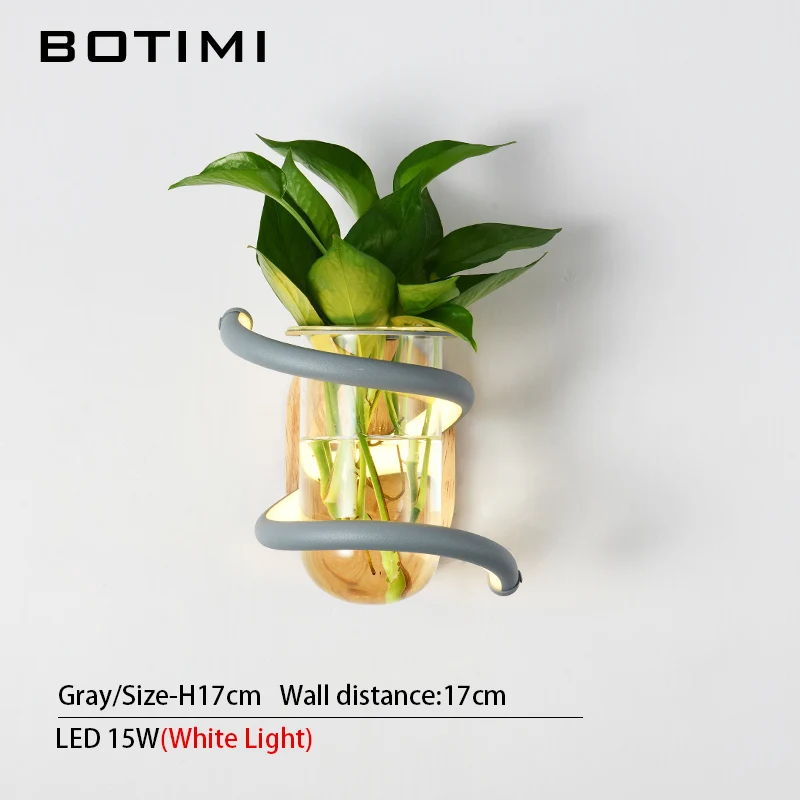 Gray-White Light BOTIMI Современный домашний декор светодиодный настенный светильник для гостиной в скандинавском стиле настенный прикроватный светильник без каких-либо растений - Цвет абажура: Gray-White Light