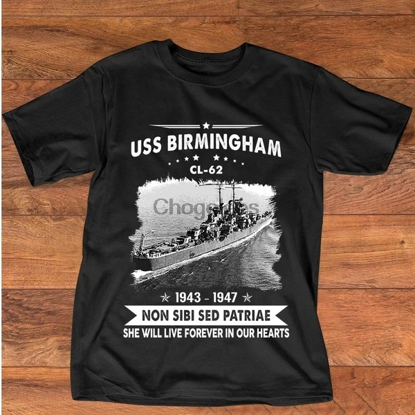 Футболка тёмно синего цвета с надписью Proud USS Бирмингем CL 62 футболка Shirt00|Мужские