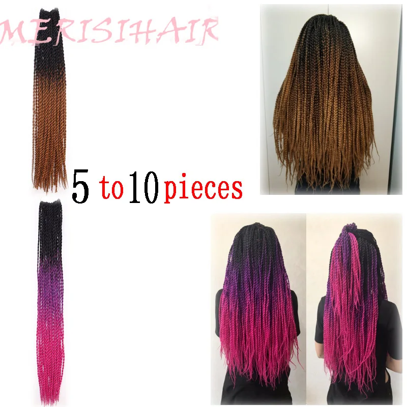 MERISIHAIR Ombre Сенегальские крученые волосы на крючках косички 24 дюйма 30 корней/упаковка синтетические плетеные волосы для женщин серые, синие, розовые, бро
