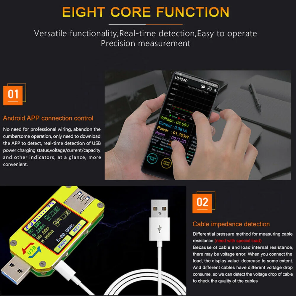 

UM34C Type-C USB 3.0 Tester Multimeter Voltage Current Tester Meter Voltmeter Ammeter Digital 2 Way PD Trigger 4-24V 0-4A