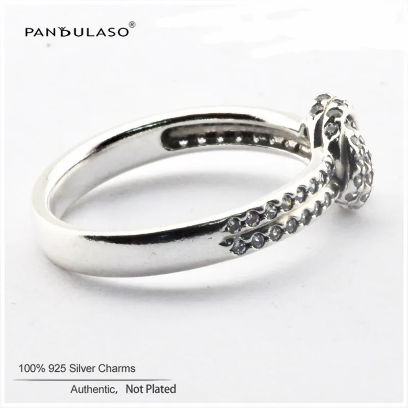 Сверкающее кольцо с любовным узлом Аутентичные бриллиантовые серебряные