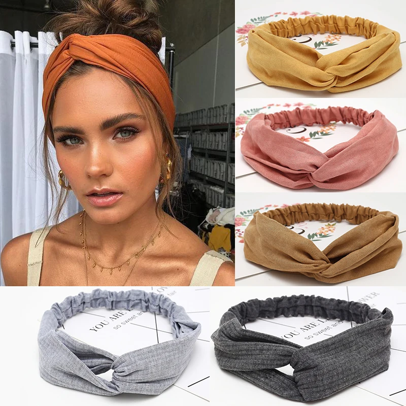 

Women Headband Cross Top Knot Elastic Hair Bands Soft Solid Color Girls Hairband Hair Accessories Twisted Knotted Headwrap