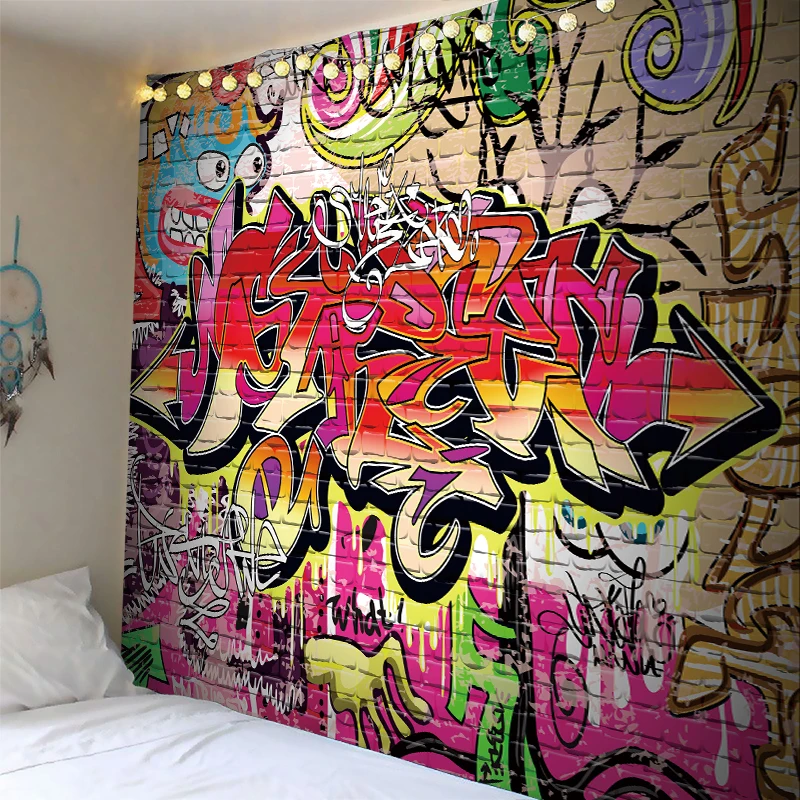 

Гобелен с 3D-принтом граффити на стену, Висячие покрывала, покрывало для спальни, пляжное полотенце, фон для домашней комнаты, настенное иску...
