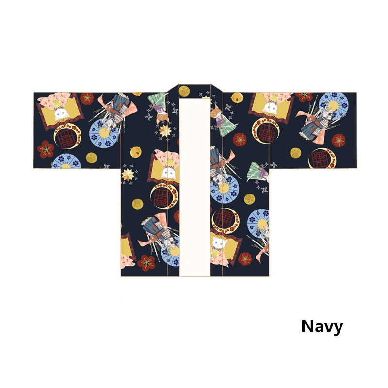 Navy Японское традиционное кимоно кардиган Kawaii Женская мультяшная напечатанная Haori Harajuku Yukata Солнцезащитная пляжная одежда пальто рубашка - Цвет: Navy