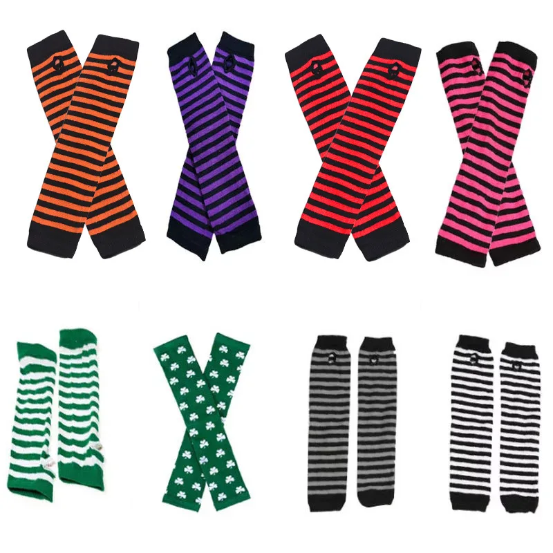 

Ladies Long Fingerless Gloves Striped Fashion All-Match Arm Sleeves Knitted Cotton Covering Wrist Colors Colorful and Warm